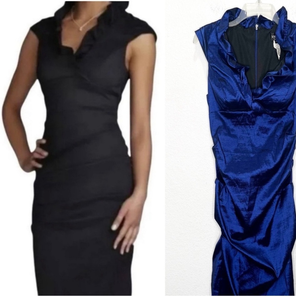 XSCAPE Ruched Ruffle Collar Iridescent Cocktail Dress 14